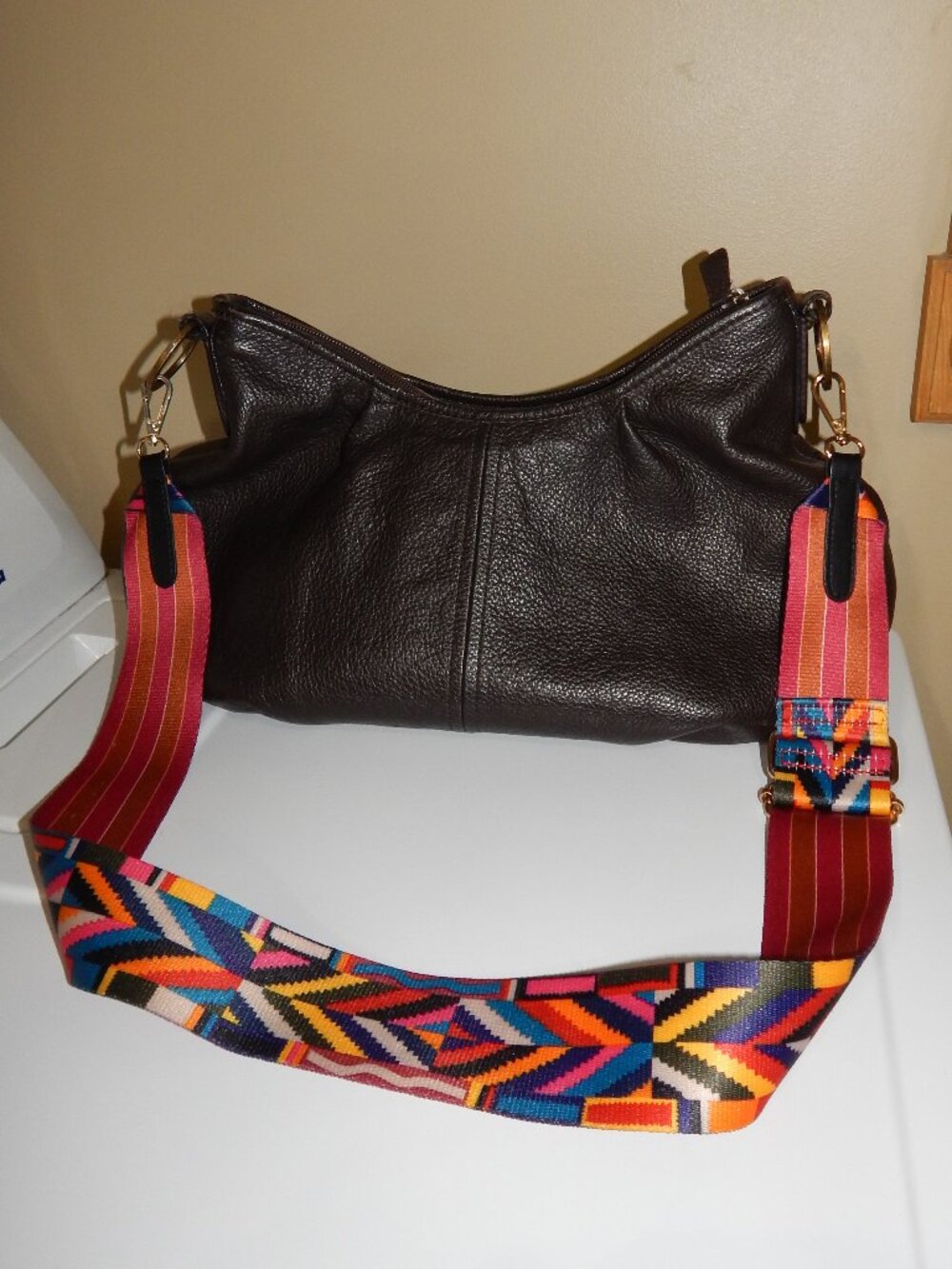 TALBOTS Brown Leather Purse Handbag With Crossbody Guitar Style Strap